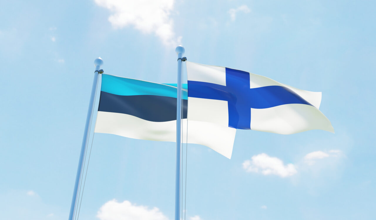 De vlaggen van Finland en Estland naast elkaar, symboliseren de studiereizen naar beide landen.